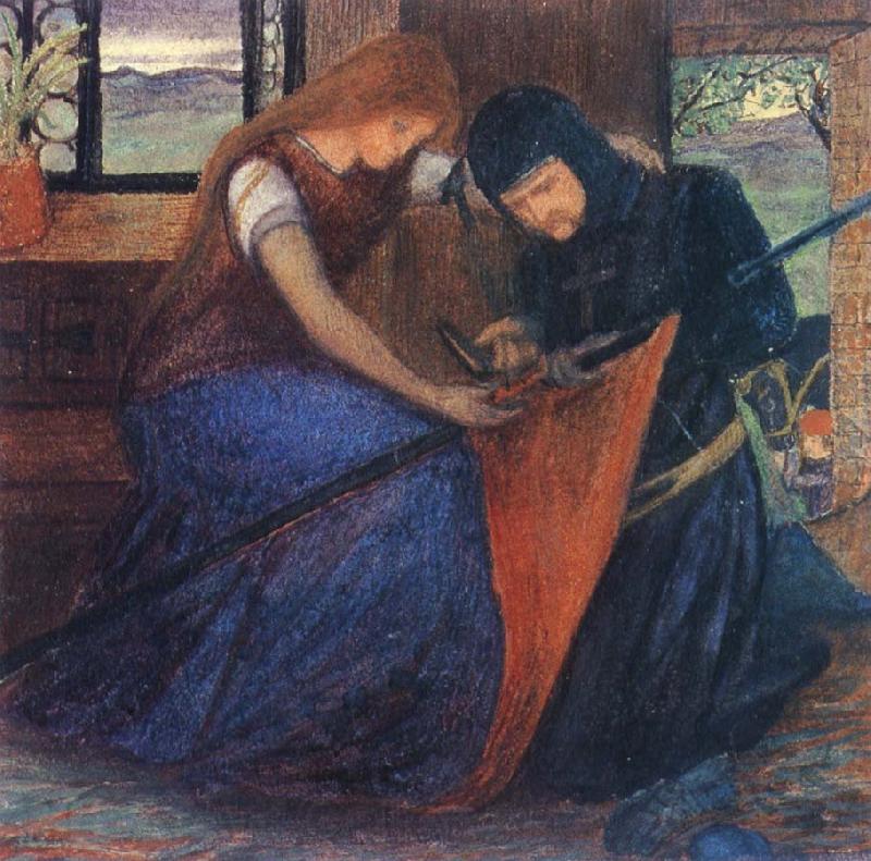 unknow artist Lady Affixing pennant to a knight-s spear